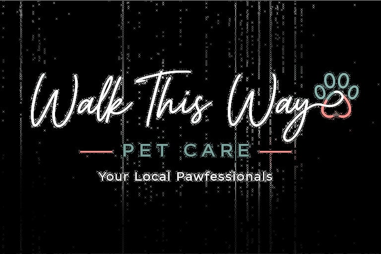 Walk This Way Pet Care logo with tagline Your Local Pawfessionals on textured black background